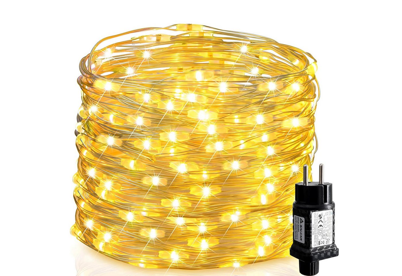 Salcar Lichterkette LED Kupfer Lichterkette Weihnachtsbeleuchtung für Innen & Außen Deko, 100m 1000 LED Silberfarbener-Kupferdraht, Netzteil, Warmweiß