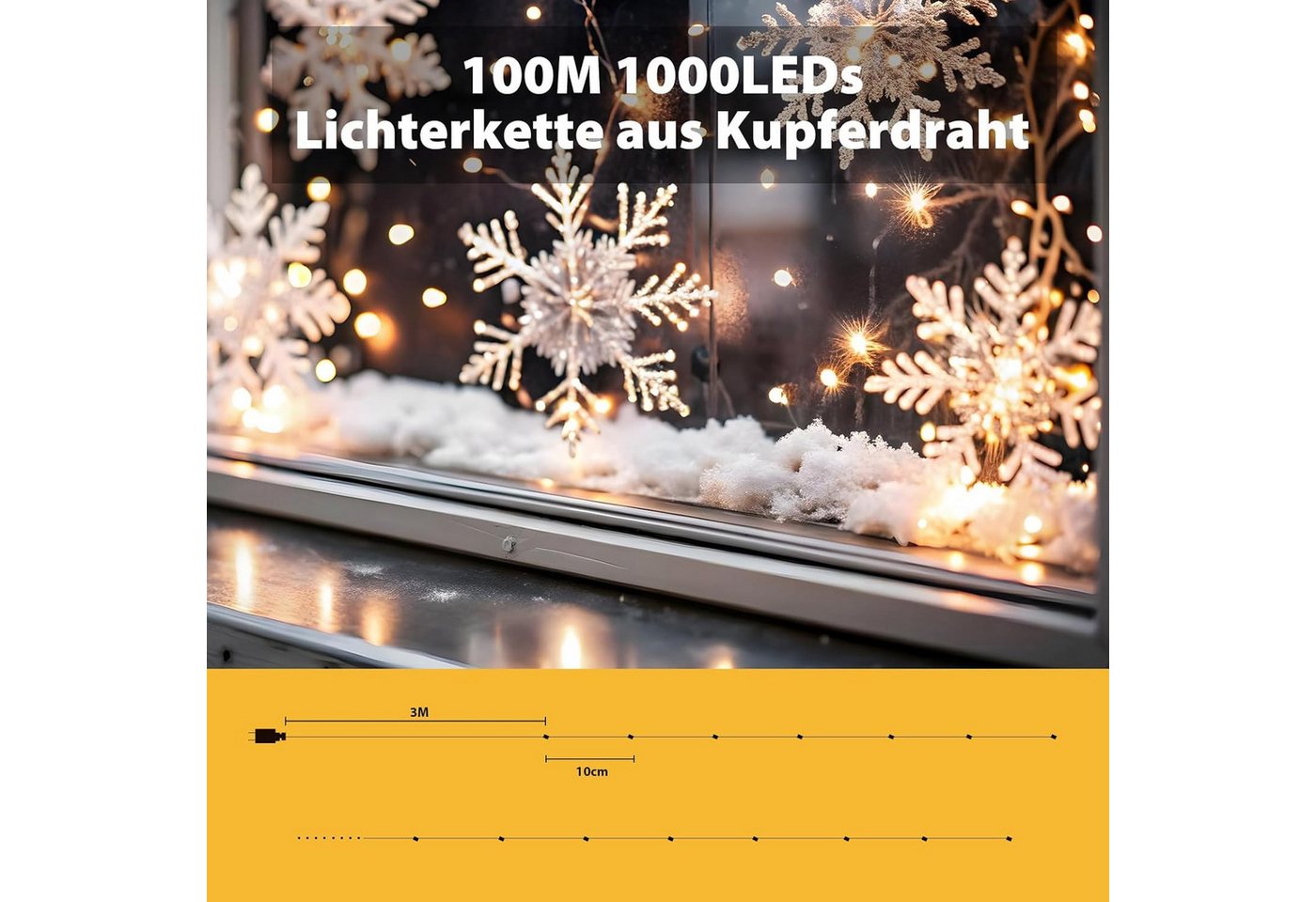 Salcar Lichterkette LED Kupfer Lichterkette Weihnachtsbeleuchtung für Innen & Außen Deko, 100m 1000 LED Silberfarbener-Kupferdraht, Netzteil, Warmweiß Bild 3