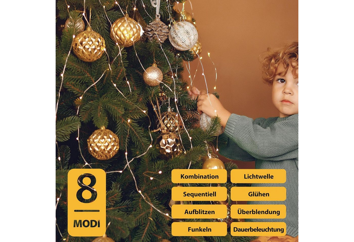 Salcar Lichterkette LED Kupfer Lichterkette Weihnachtsbeleuchtung für Innen & Außen Deko, 100m 1000 LED Silberfarbener-Kupferdraht, Netzteil, Warmweiß Bild 5