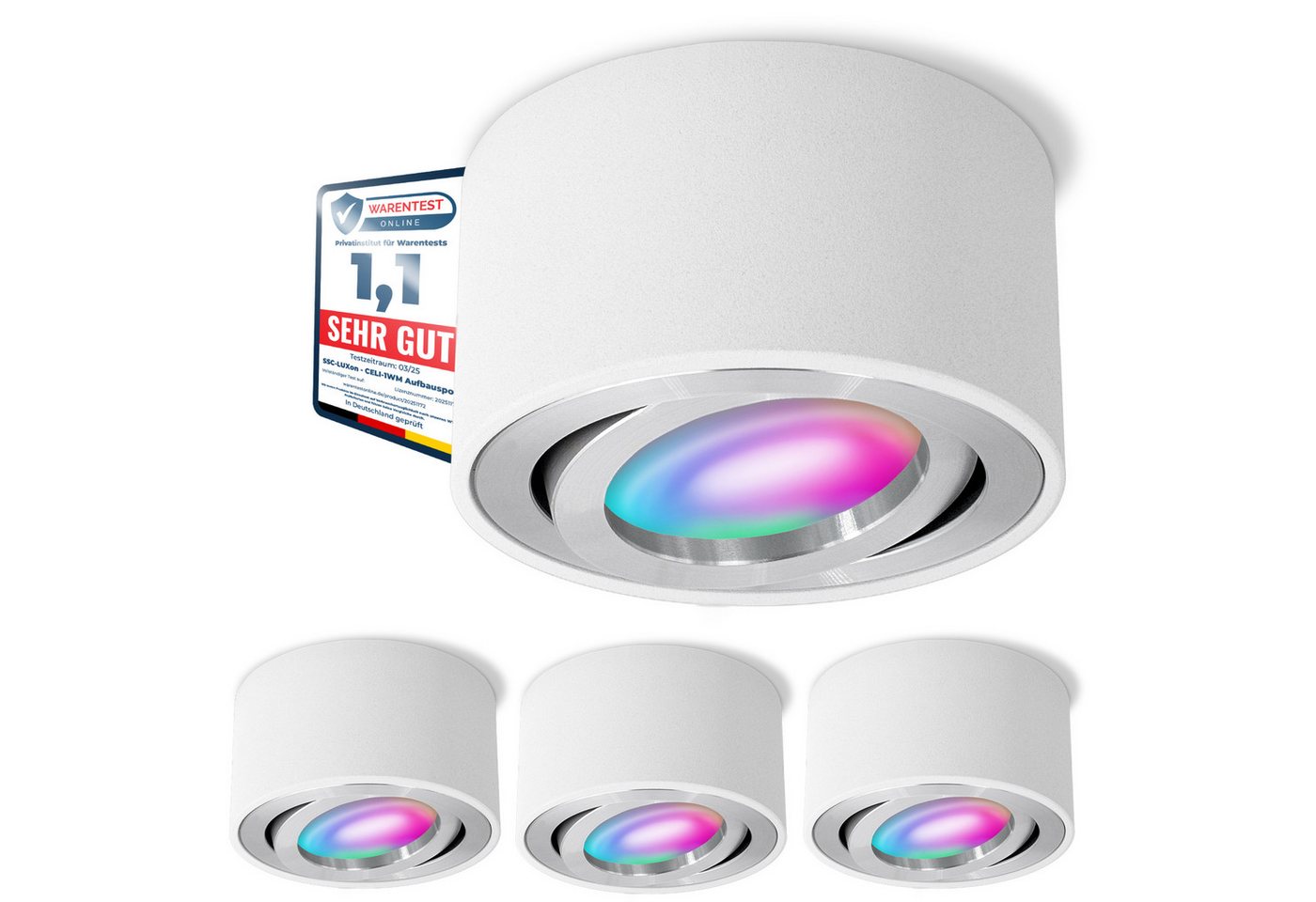 SSC-LUXon LED Aufbaustrahler CELI-1W Aufbauleuchte flach weiss schwenkbar mit RGB WLAN LED dimmbar, Warmweiß bis Tageslicht Bild 3