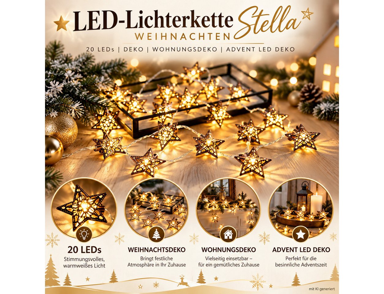 Weltbild LED-Lichterkette Stella Weihnachten 20 LEDs Weihnachtsdeko Adventsdeko LED Lichterkette, Wohnungsdeko Tischdeko Fensterdeko Dekobeleuchtung Bild 4
