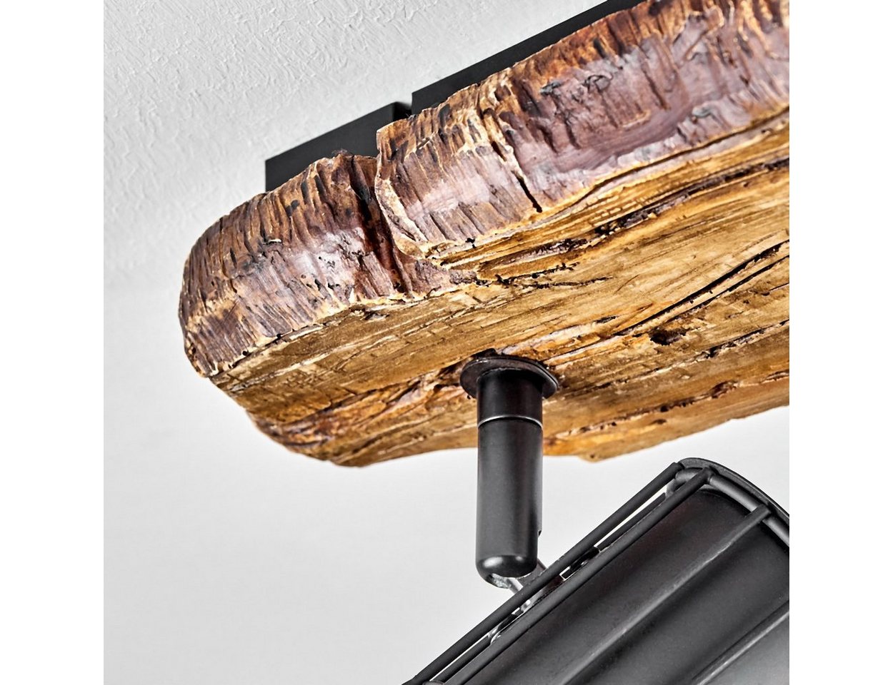 hofstein Deckenleuchte »Pomari« Deckenlampe aus Metall in Schwarz/Holzoptik, ohne Leuchtmittel, Spot im Retro/Vintage Design m. verstellbaren Schirmen, 2xE27