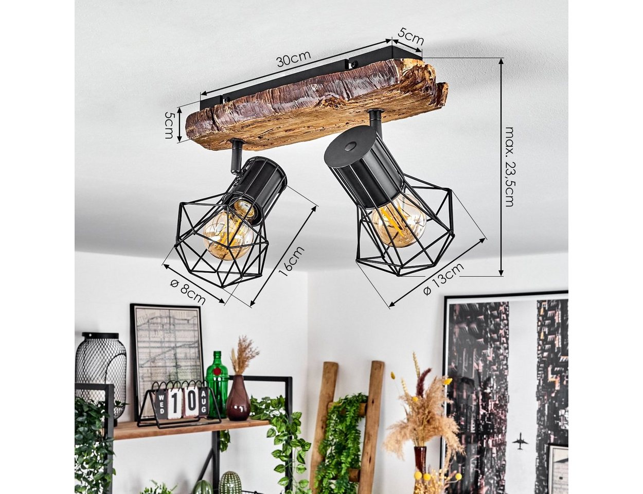 hofstein Deckenleuchte »Pomari« Deckenlampe aus Metall in Schwarz/Holzoptik, ohne Leuchtmittel, Spot im Retro/Vintage Design m. verstellbaren Schirmen, 2xE27 Bild 2