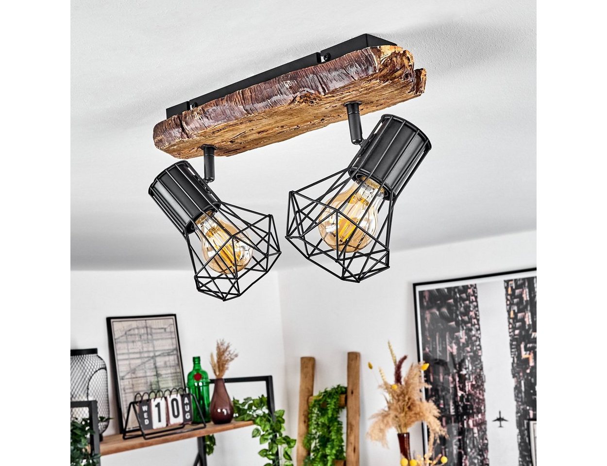 hofstein Deckenleuchte »Pomari« Deckenlampe aus Metall in Schwarz/Holzoptik, ohne Leuchtmittel, Spot im Retro/Vintage Design m. verstellbaren Schirmen, 2xE27 Bild 3