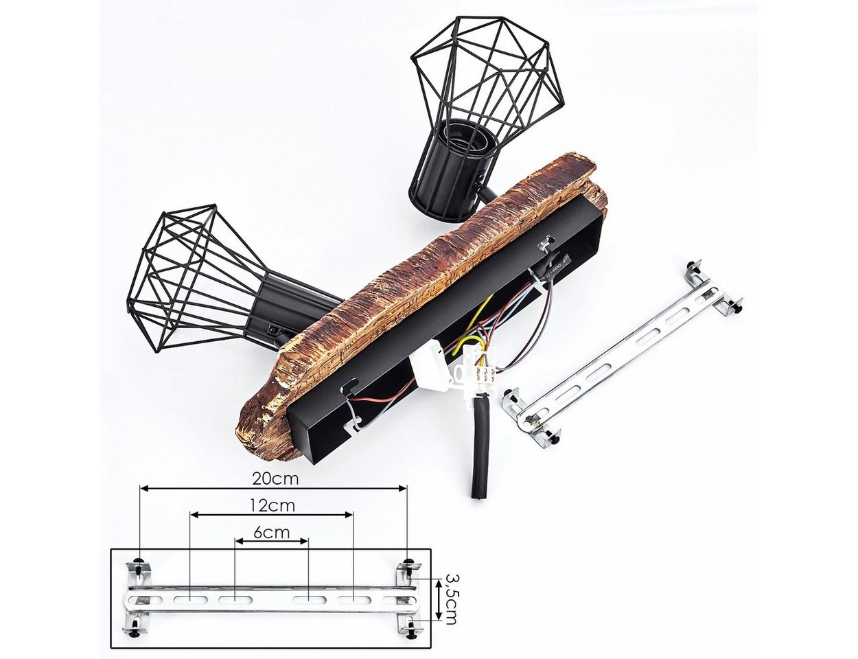 hofstein Deckenleuchte »Pomari« Deckenlampe aus Metall in Schwarz/Holzoptik, ohne Leuchtmittel, Spot im Retro/Vintage Design m. verstellbaren Schirmen, 2xE27 Bild 4