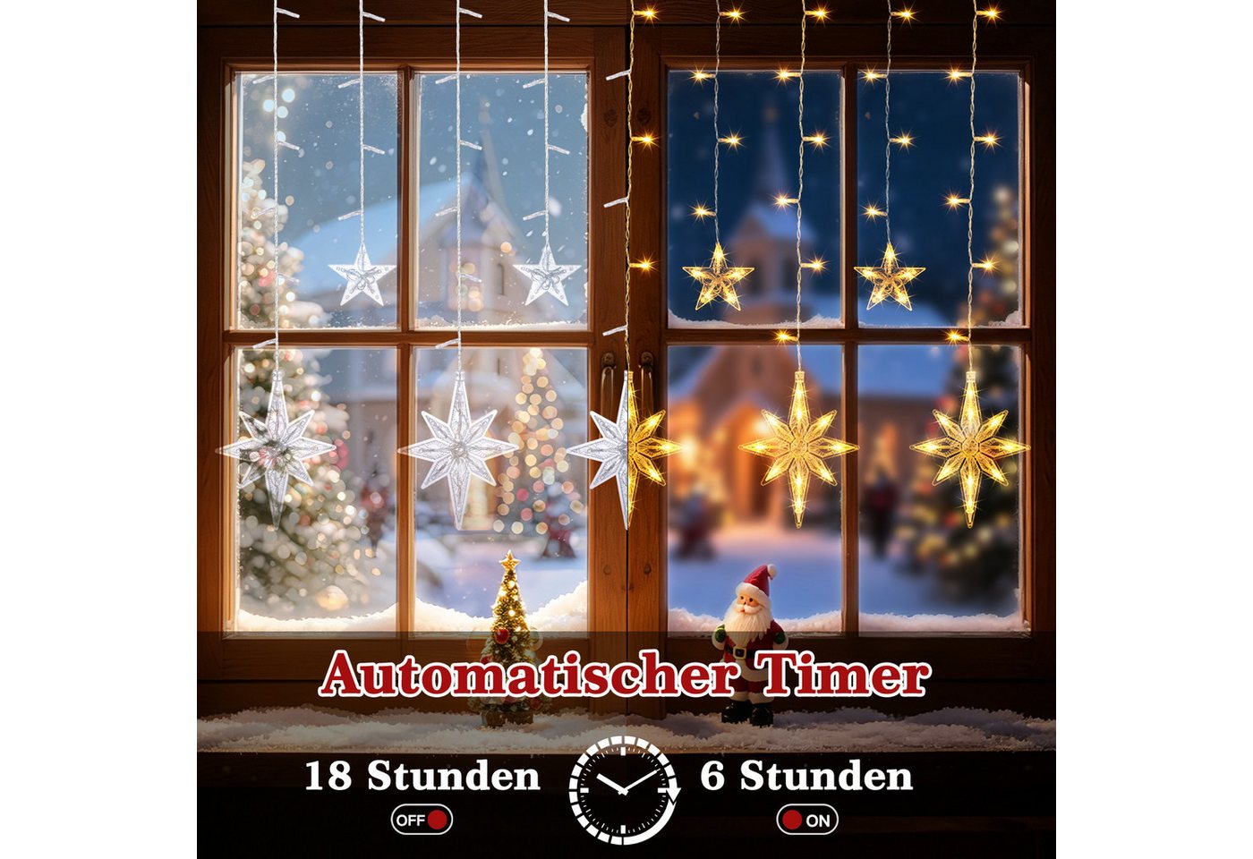 Quntis Lichterkette Lichterkette Weihnachtsdeko Fenster Warmweiß/Bunt, Timer 8 Modi, 1,6M 116LEDs Fensterbilder für Innen/Außen/Fenster Weihanchten Deko