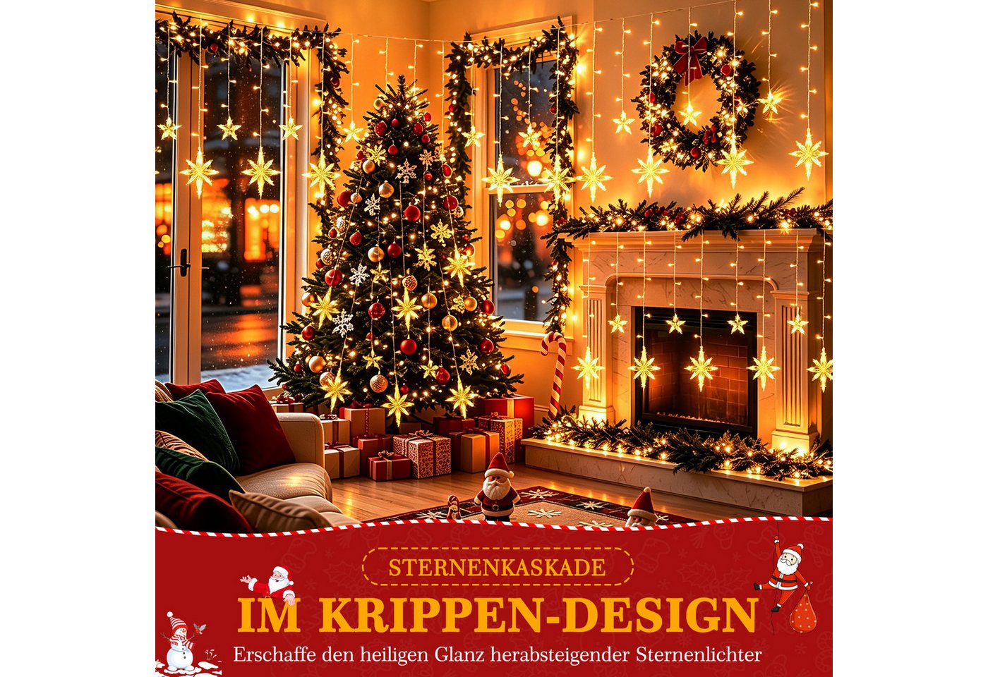 Quntis Lichterkette Lichterkette Weihnachtsdeko Fenster Warmweiß/Bunt, Timer 8 Modi, 1,6M 116LEDs Fensterbilder für Innen/Außen/Fenster Weihanchten Deko Bild 2