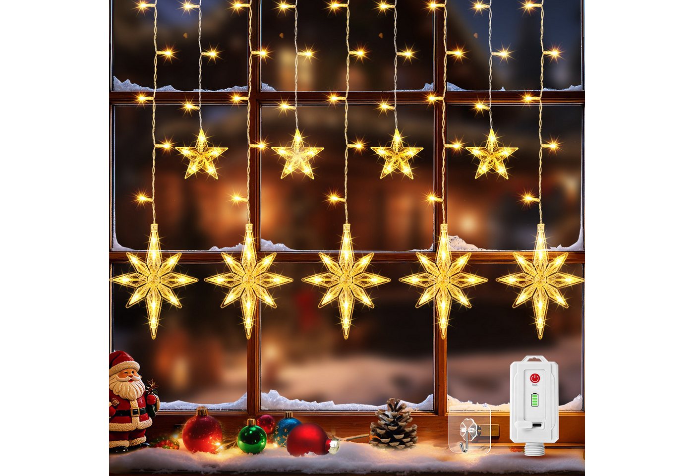 Quntis Lichterkette Lichterkette Weihnachtsdeko Fenster Warmweiß/Bunt, Timer 8 Modi, 1,6M 116LEDs Fensterbilder für Innen/Außen/Fenster Weihanchten Deko Bild 4