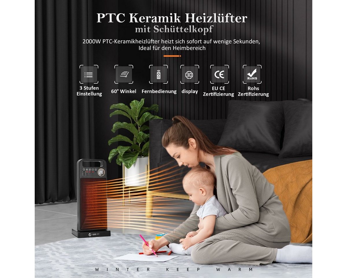 Vivi Idee Keramikheizlüfter Heizgeräte Heizstrahler Heizofen Elektroheizkörper energiesparend, 2000 W, Fernbedienung, Ventilator Bild 3