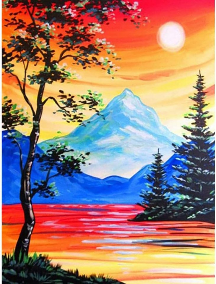 Lilingyu Malen nach Zahlen 5D Diamant Painting Set Sonne Berg für kreative DIY-Dekoration. (DIY Diamant Painting Set für kreative Bastelprojekte., Inklusive HD-Leinwand (40x30 cm), runden Diamanten, Klebestift), Hohe Haftung, langlebig, brilliante Diamanten, stressabbauend. Bild 4