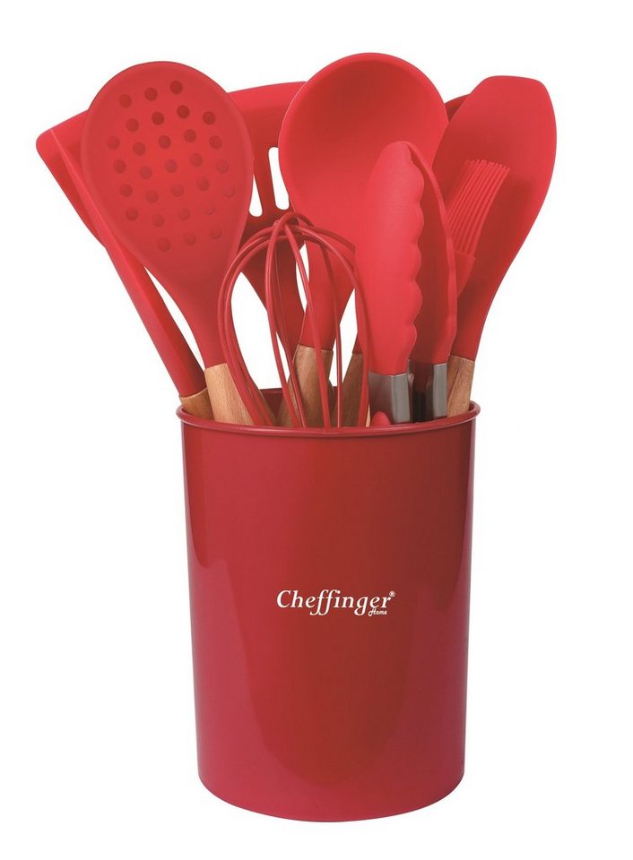 Cheffinger Küchenorganizer-Set Küchenhelfer Küchenutensilien Set mit Ständer 12-tlg.rot Cheffinger, (Küchenhelferset bestehend aus 12 Teilen)
