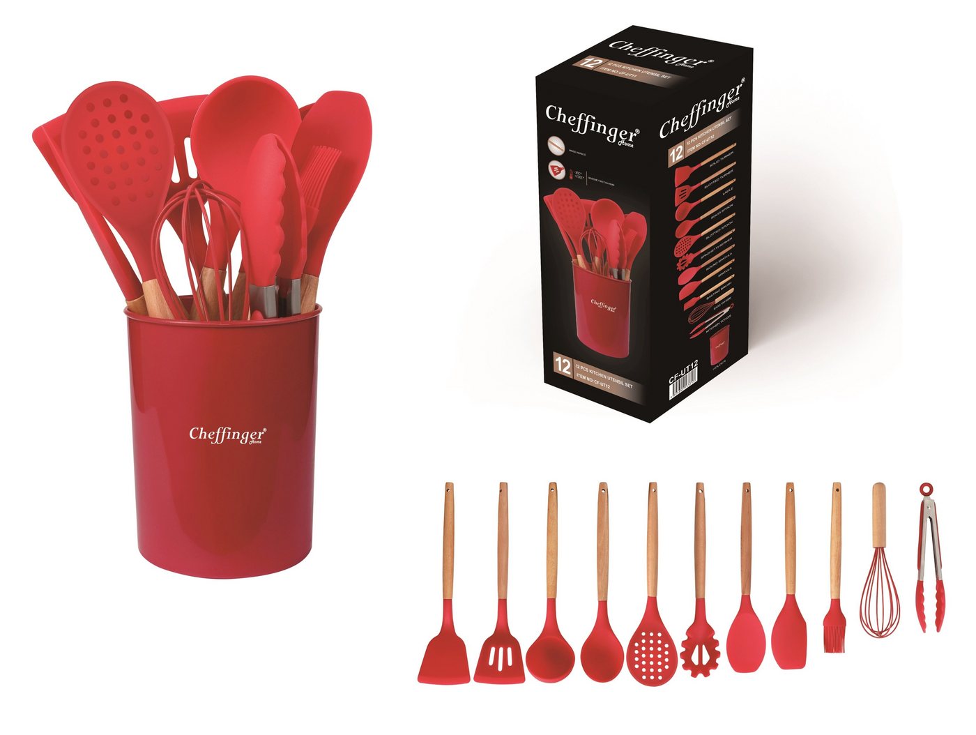 Cheffinger Küchenorganizer-Set Küchenhelfer Küchenutensilien Set mit Ständer 12-tlg.rot Cheffinger, (Küchenhelferset bestehend aus 12 Teilen) Bild 3