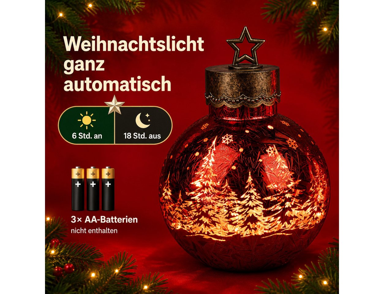 formano LED Dekolicht XXL Glas-Kugel Frosty Rot 30 cm Timer 6h/18h Weihnachten Herbst Deko, LED fest integriert