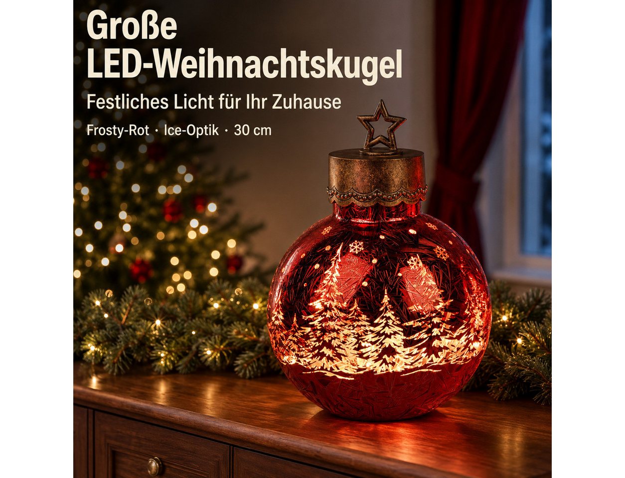formano LED Dekolicht XXL Glas-Kugel Frosty Rot 30 cm Timer 6h/18h Weihnachten Herbst Deko, LED fest integriert Bild 3
