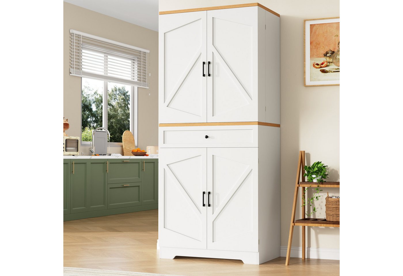Odikalo Küchenbuffet Küchenschrank Hochschrank mit Stauraum (Hochwertiger Küchenschrank mit 12 Türfächern & Schubladen (80x40x180cm), Moderner Snack-Aufbewahrungsschrank aus MDF & Spanplatte,Buffetschrank für Esszimmer, Küche, Wohnzimmer)