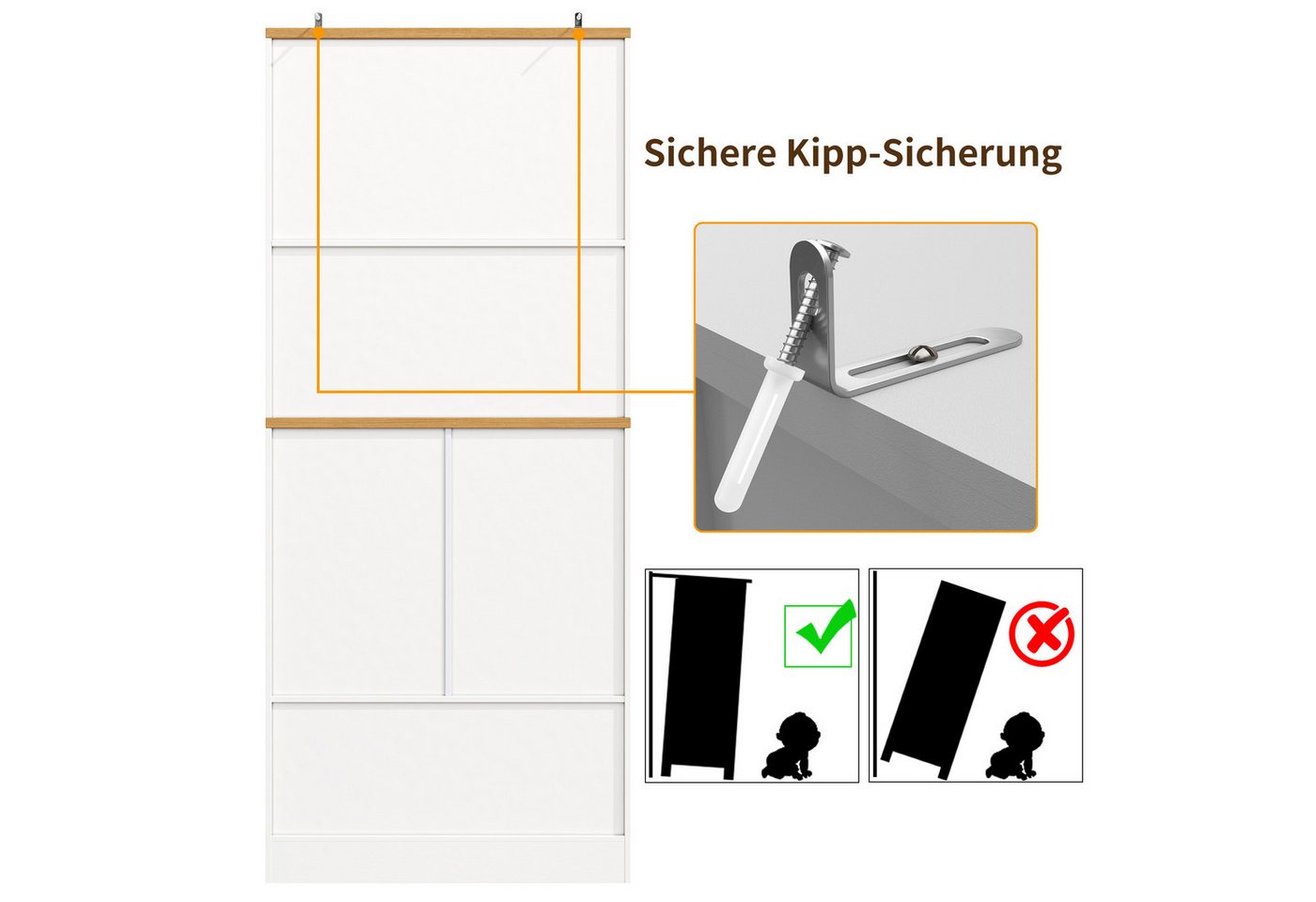 Odikalo Küchenbuffet Küchenschrank Hochschrank mit Stauraum (Hochwertiger Küchenschrank mit 12 Türfächern & Schubladen (80x40x180cm), Moderner Snack-Aufbewahrungsschrank aus MDF & Spanplatte,Buffetschrank für Esszimmer, Küche, Wohnzimmer) Bild 2