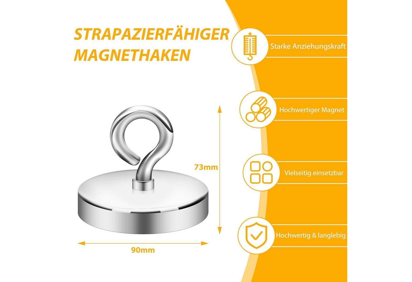LuxusKollektion Magnet Magnet Neodym 450kg Hochleistungsmagnet Magnetfischen 90mm silber (1-St)
