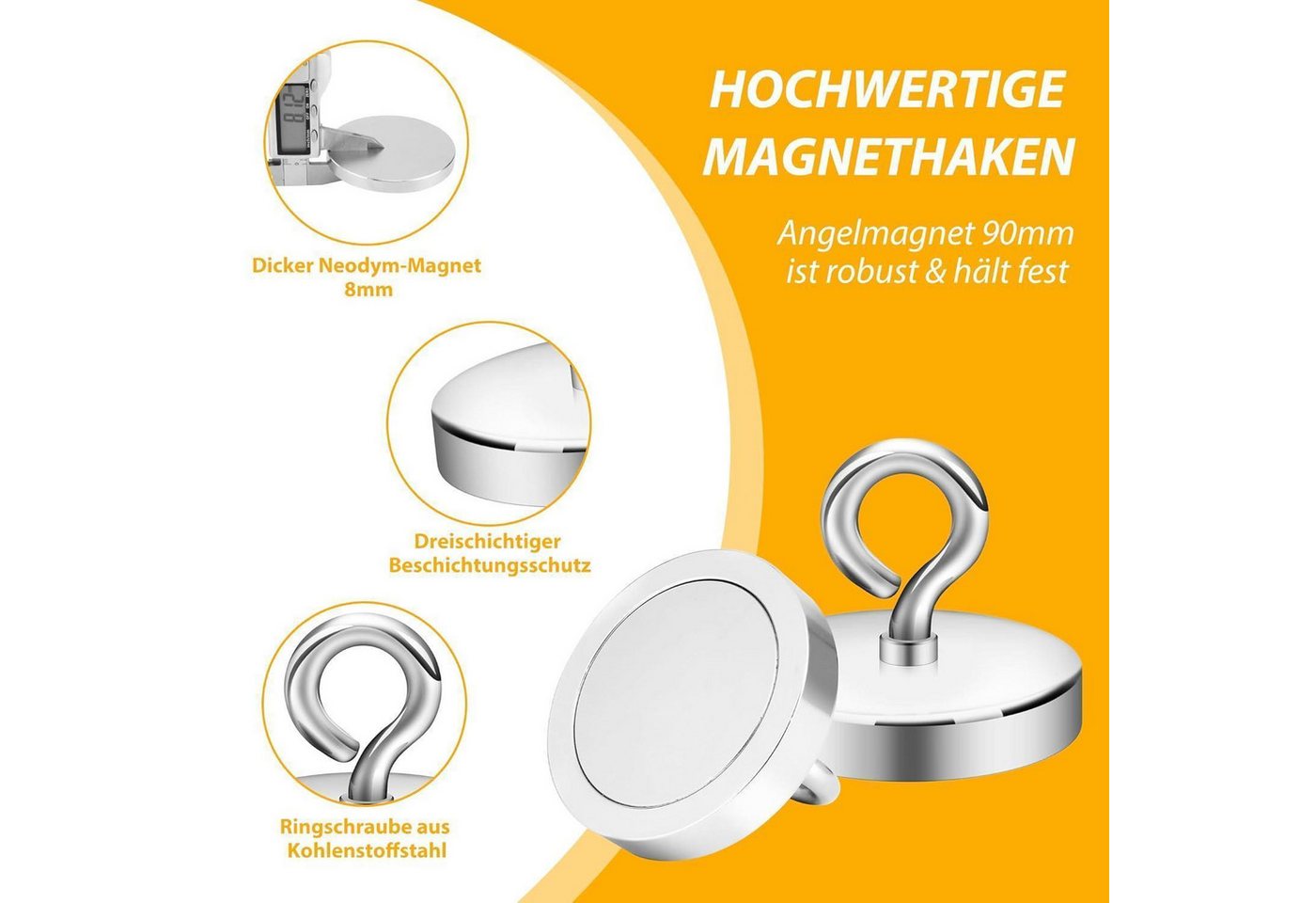 LuxusKollektion Magnet Magnet Neodym 450kg Hochleistungsmagnet Magnetfischen 90mm silber (1-St) Bild 2