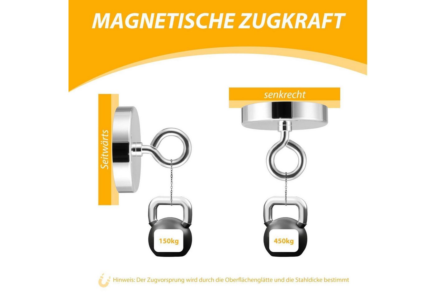 LuxusKollektion Magnet Magnet Neodym 450kg Hochleistungsmagnet Magnetfischen 90mm silber (1-St) Bild 5