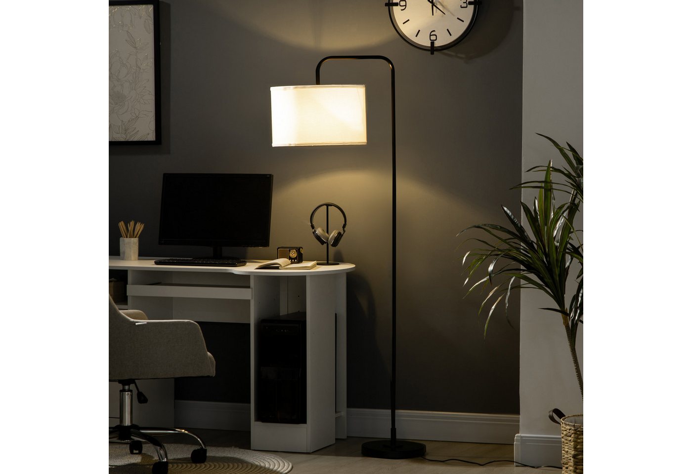 furnicato Stehlampe Moderne 64L x 38B x 163,5H cm in Weiß+Schwarz, Floorglampe mit Fußschalter, Leinen-Stoffschirm für das Wohnzimmer Bild 3