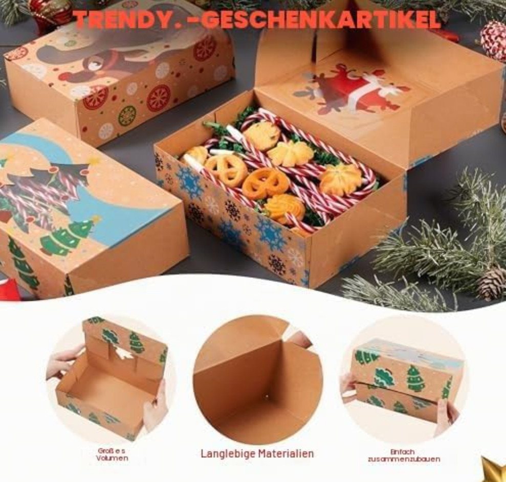 JOYIN Kuchentransportbox JOYIN Weihnachts Keksboxen mit Fenster, 24 Stück Kraftpapier Bild 2