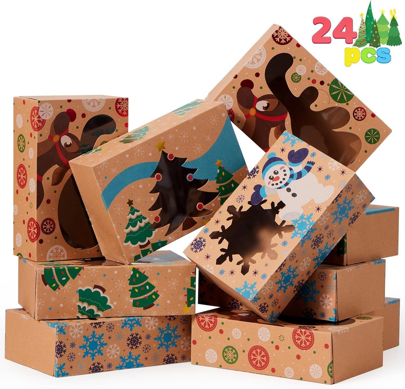 JOYIN Kuchentransportbox JOYIN Weihnachts Keksboxen mit Fenster, 24 Stück Kraftpapier Bild 3