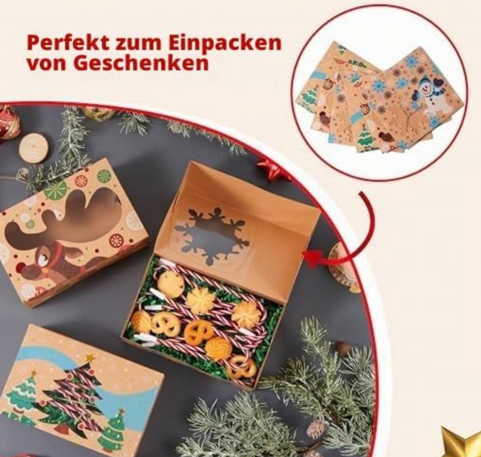 JOYIN Kuchentransportbox JOYIN Weihnachts Keksboxen mit Fenster, 24 Stück Kraftpapier Bild 4