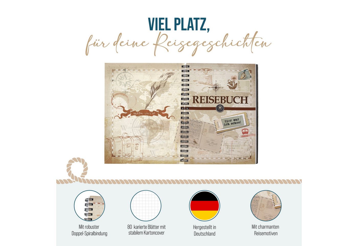 Logbuch-Verlag Notizbuch Ringbuch Collegblock A5 kariert im Reisebuch-Design – Notizblock