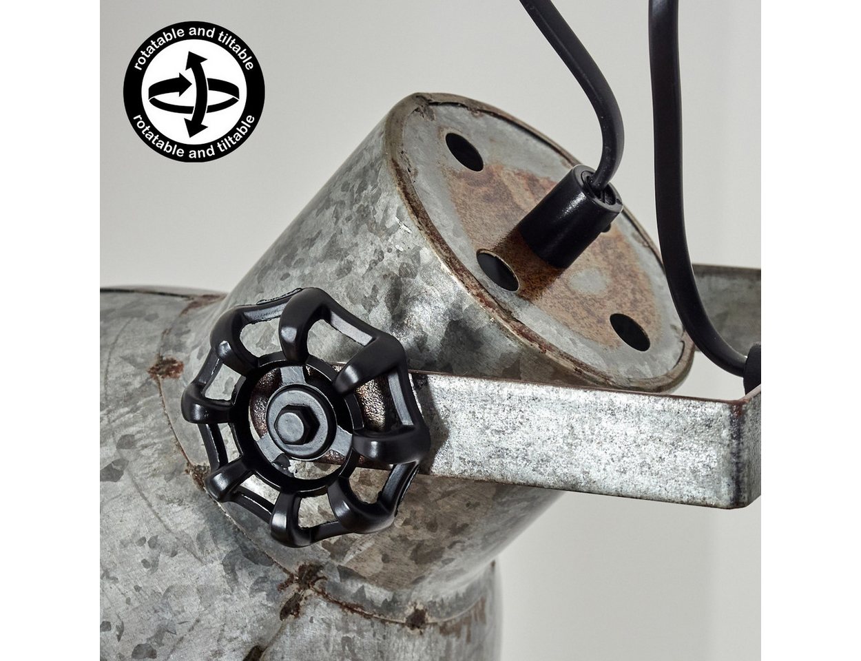 hofstein Stehlampe Stehlampe aus Metall/MDF in Schwarz/Holzoptik/Weiß/Rost/Stahl, 2 x E27, verstellbare Stehleuchte im Retro/Industrial-Design mit Fußschalter Bild 3