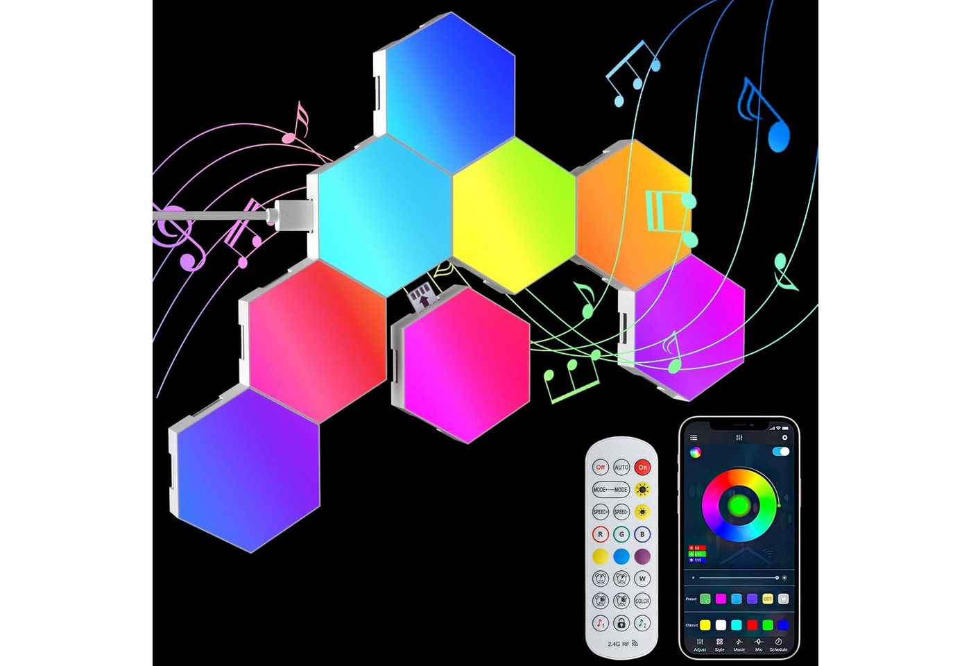 skelo LED Wandleuchte LED Sechseck Gaming Wandleuchte, 6-20PCS Hexagon RGB LED Panel, Gamer Lampe, LED fest integriert, RGB, 16 Millionen Farben, RGB-Technologie, weiche Beleuchtung ohne Flackern Bild 3