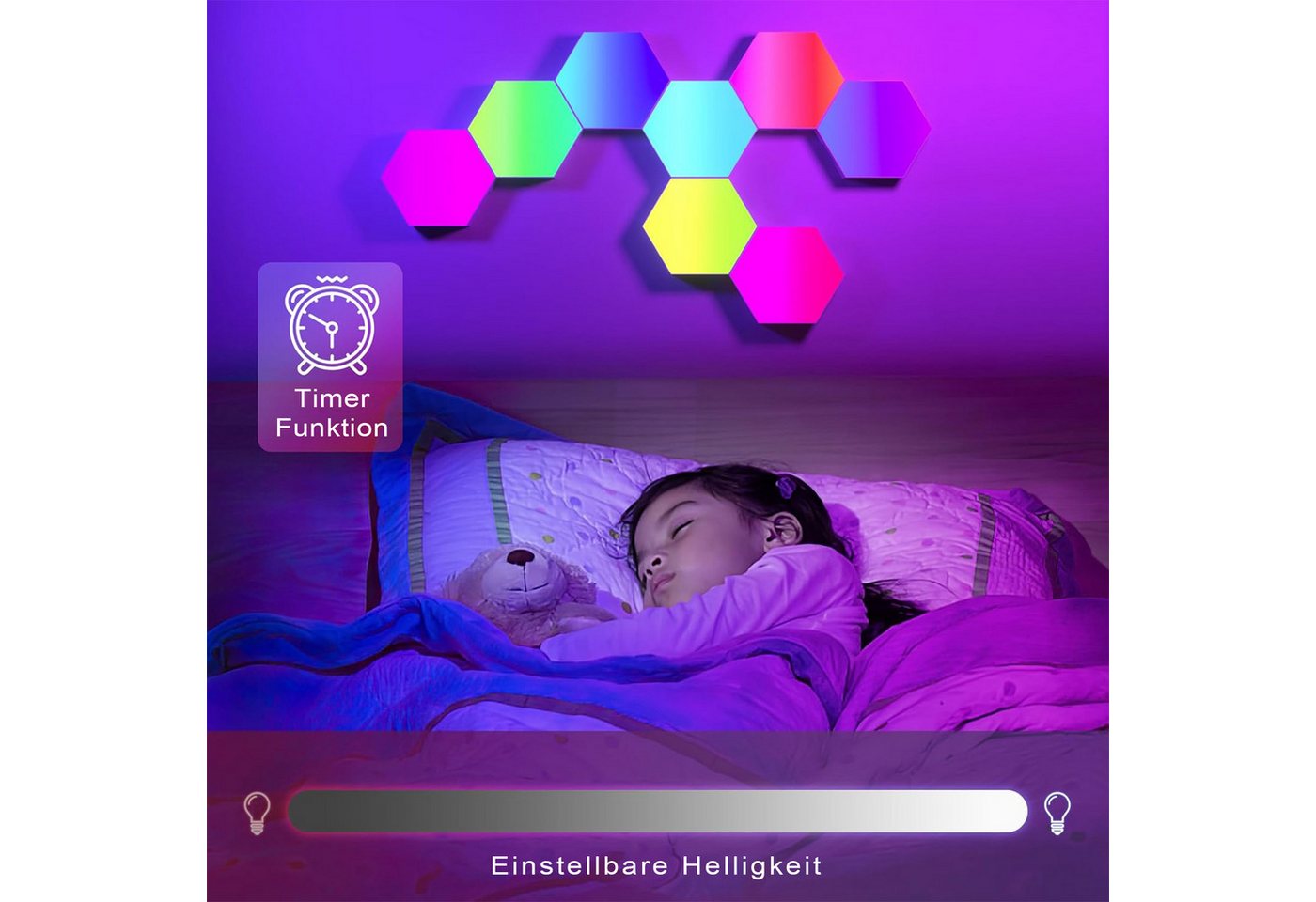 skelo LED Wandleuchte LED Sechseck Gaming Wandleuchte, 6-20PCS Hexagon RGB LED Panel, Gamer Lampe, LED fest integriert, RGB, 16 Millionen Farben, RGB-Technologie, weiche Beleuchtung ohne Flackern Bild 5