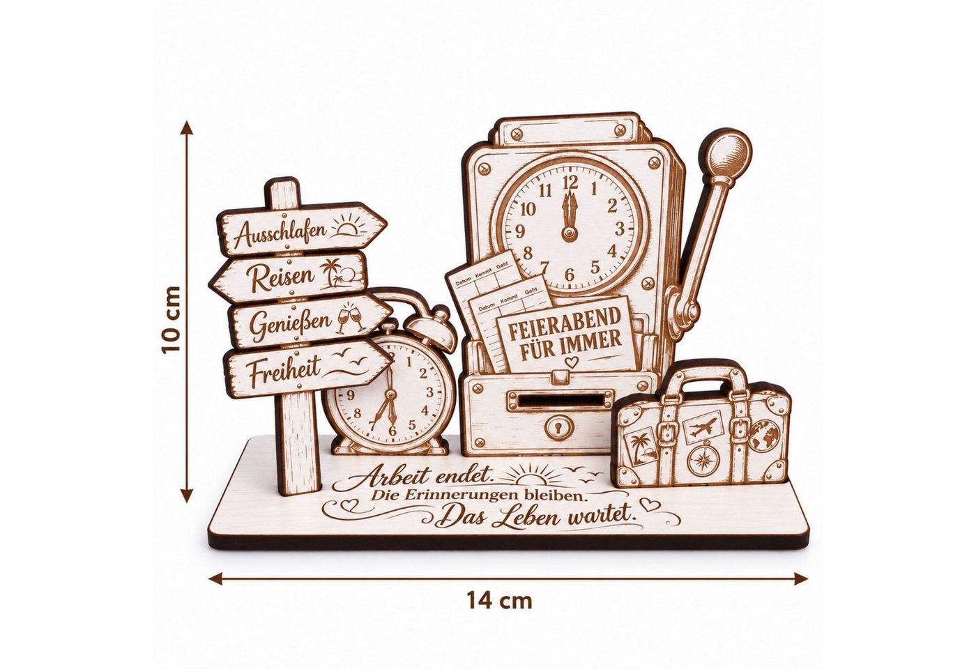 Dekolando Geschenkkarte Rente Geldgeschenk Geschenk zum Ruhestand mit Stechuhr 14x10cm