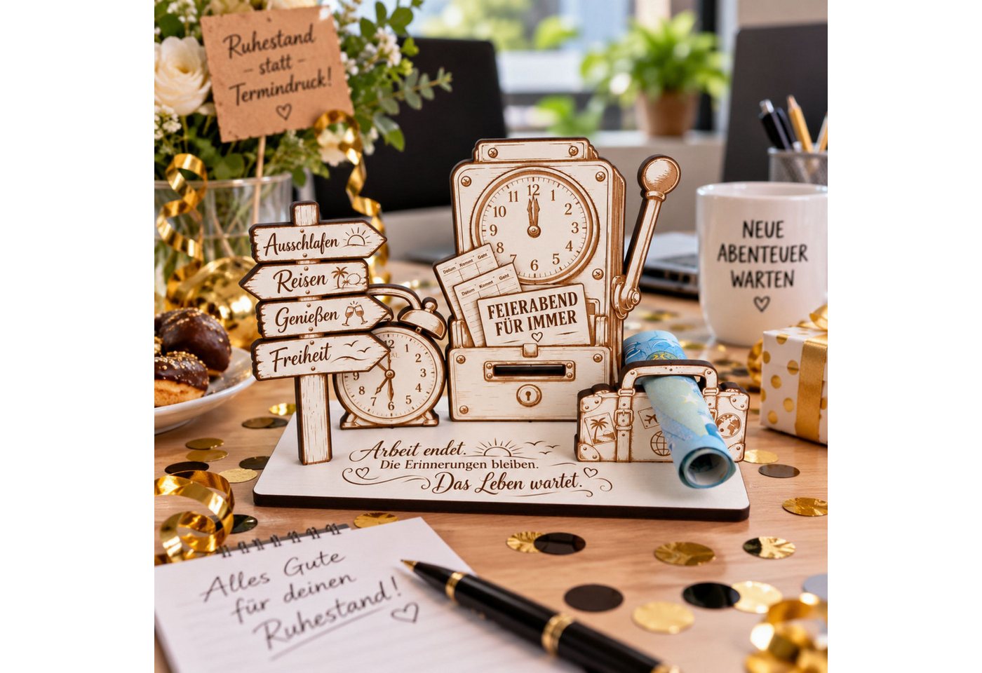 Dekolando Geschenkkarte Rente Geldgeschenk Geschenk zum Ruhestand mit Stechuhr 14x10cm Bild 2