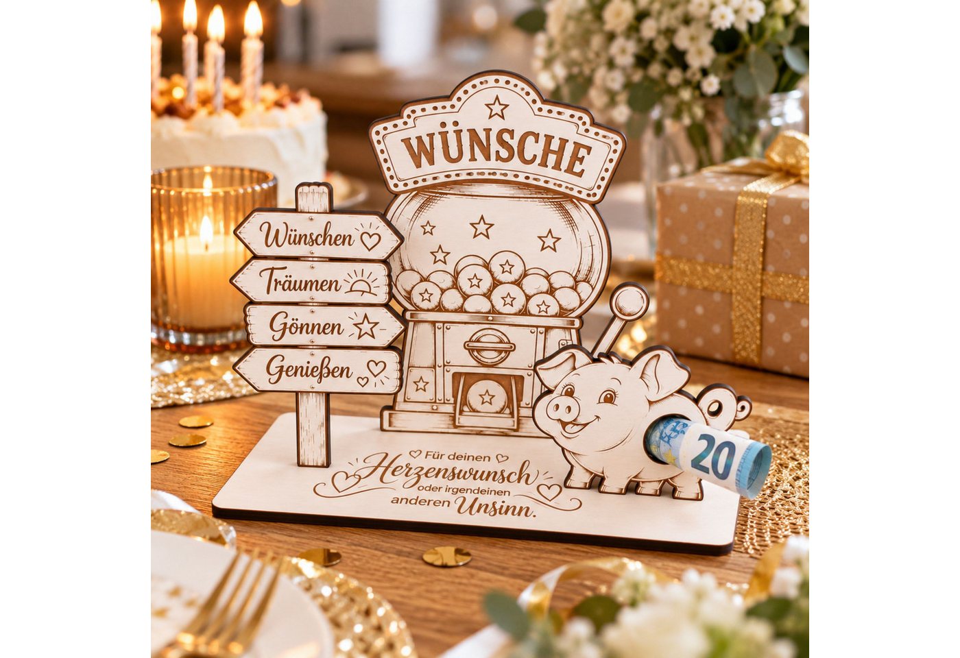 Dekolando Geschenkkarte Wunscherfüller Geldgeschenk Sparschwein Geld kreativ verschenken 14x11
