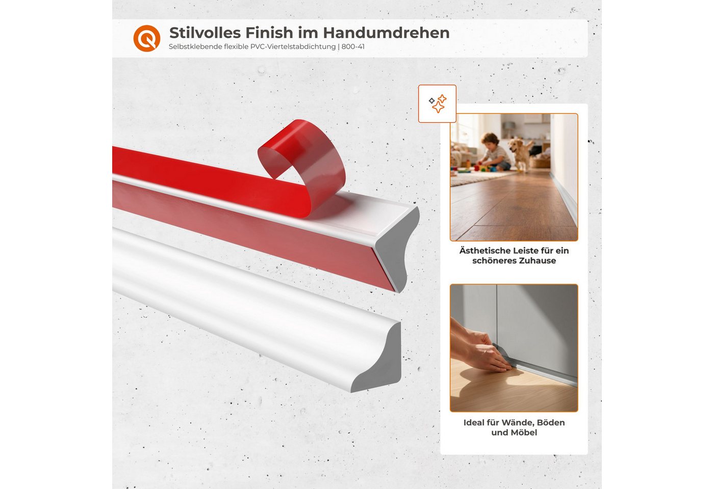 Quest Zierleiste Profilleiste selbstklebend 10 mm, flexibel, 3-m-Rolle, Selbstklebend, Kunststoff (PVC), 1-St., selbstklebend, flexibel, 10 mm, 3-m-Rolle Bild 4