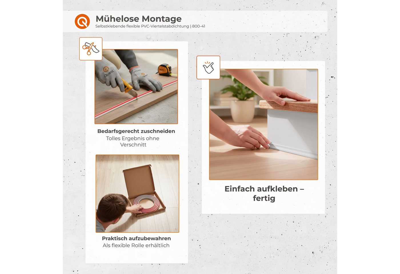 Quest Zierleiste Profilleiste selbstklebend 10 mm, flexibel, 3-m-Rolle, Selbstklebend, Kunststoff (PVC), 1-St., selbstklebend, flexibel, 10 mm, 3-m-Rolle Bild 5