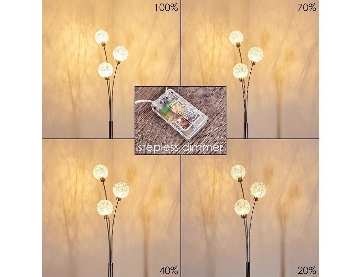 hofstein Stehlampe »Lerici« Stehleuchte Nickel-matt/Silberfarben, stufenlos dimmbar, ohne Leuchtmittel, mit 3 DrahtKugeln, G9, mit Fußschalter Bild 3