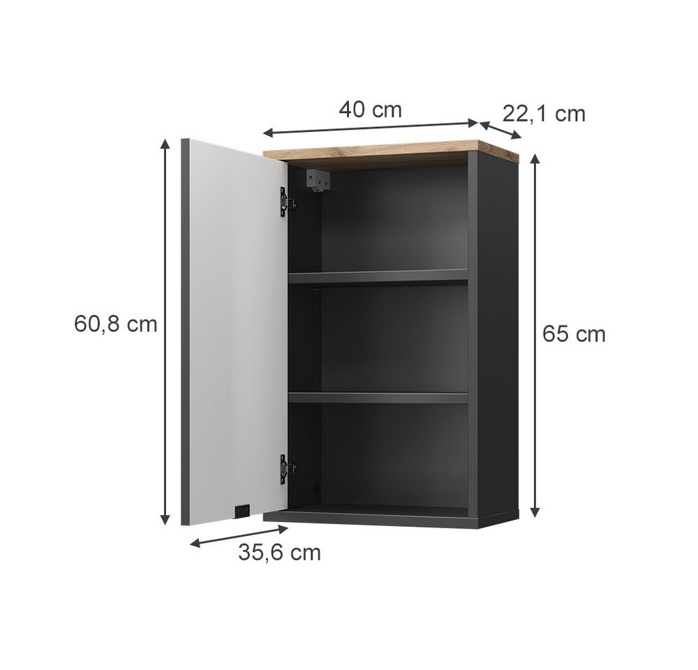 Vicco Hängeschrank Eliza, Schwarz/Viking Oak, 40 x 65 cm mit 2 Regalböden (1-St)