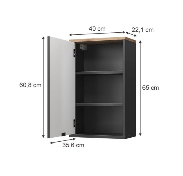 Vicco Hängeschrank Eliza, Schwarz/Viking Oak, 40 x 65 cm mit 2 Regalböden (1-St)