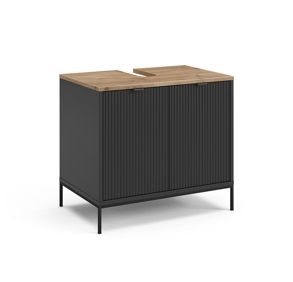 Vicco Waschbeckenunterschrank Eliza, Schwarz/Viking Oak, 70 x 63 cm mit Türen (1-St)