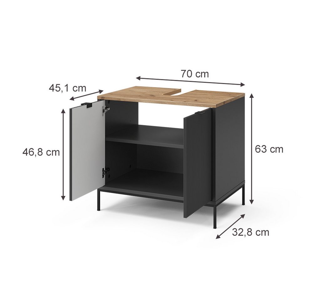 Vicco Waschbeckenunterschrank Eliza, Schwarz/Viking Oak, 70 x 63 cm mit Türen (1-St) Bild 3
