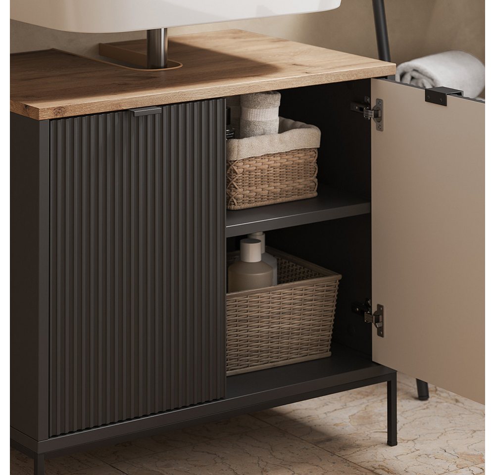 Vicco Waschbeckenunterschrank Eliza, Schwarz/Viking Oak, 70 x 63 cm mit Türen (1-St) Bild 4