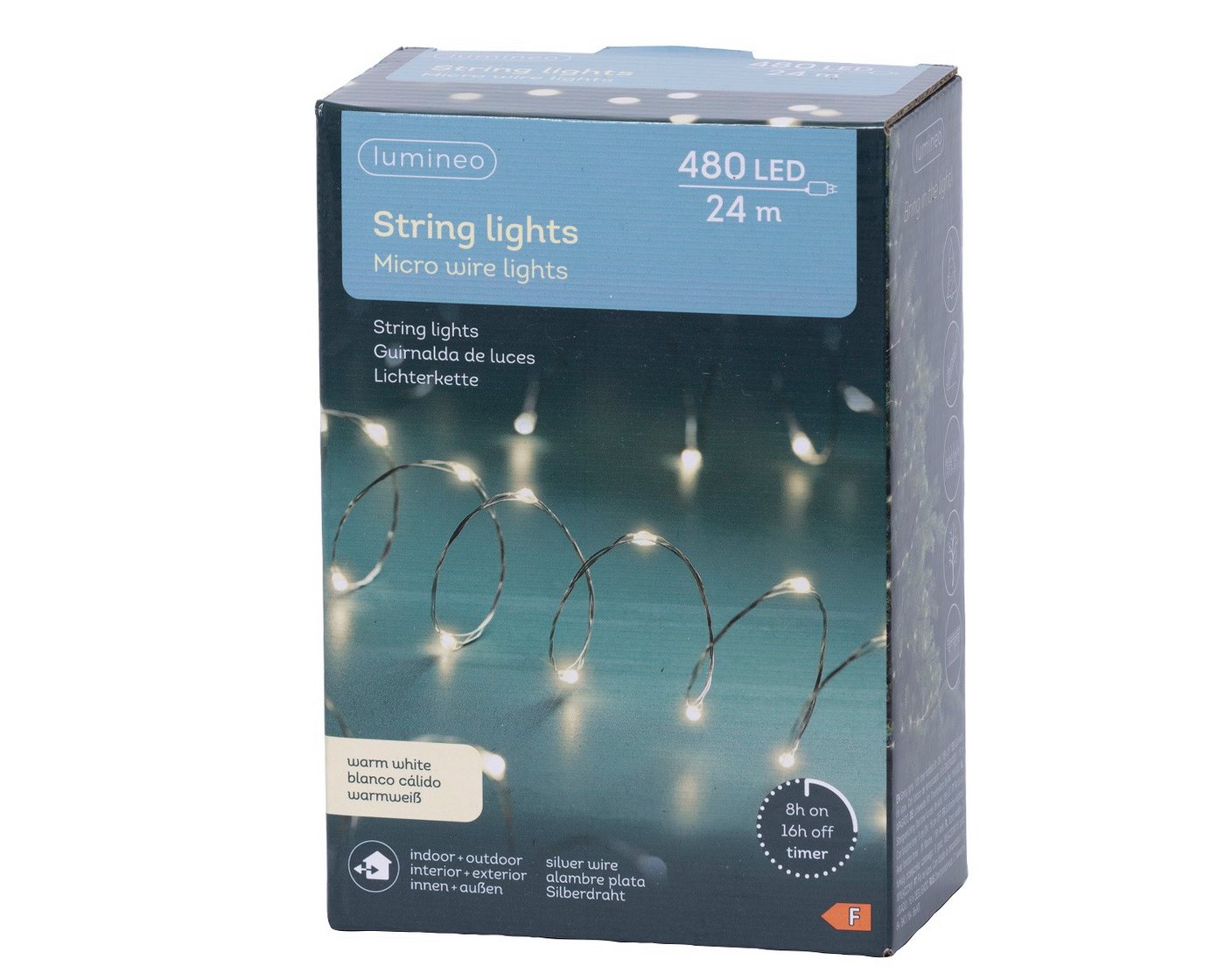 Lumineo LED-Lichterkette Lumineo Lichterkette STRING LIGHTS 480 LED 24 m warm weiß, Silberdraht, 8h-Timer, Indoor/Outdoor, IP44, Micro LEDs Bild 4