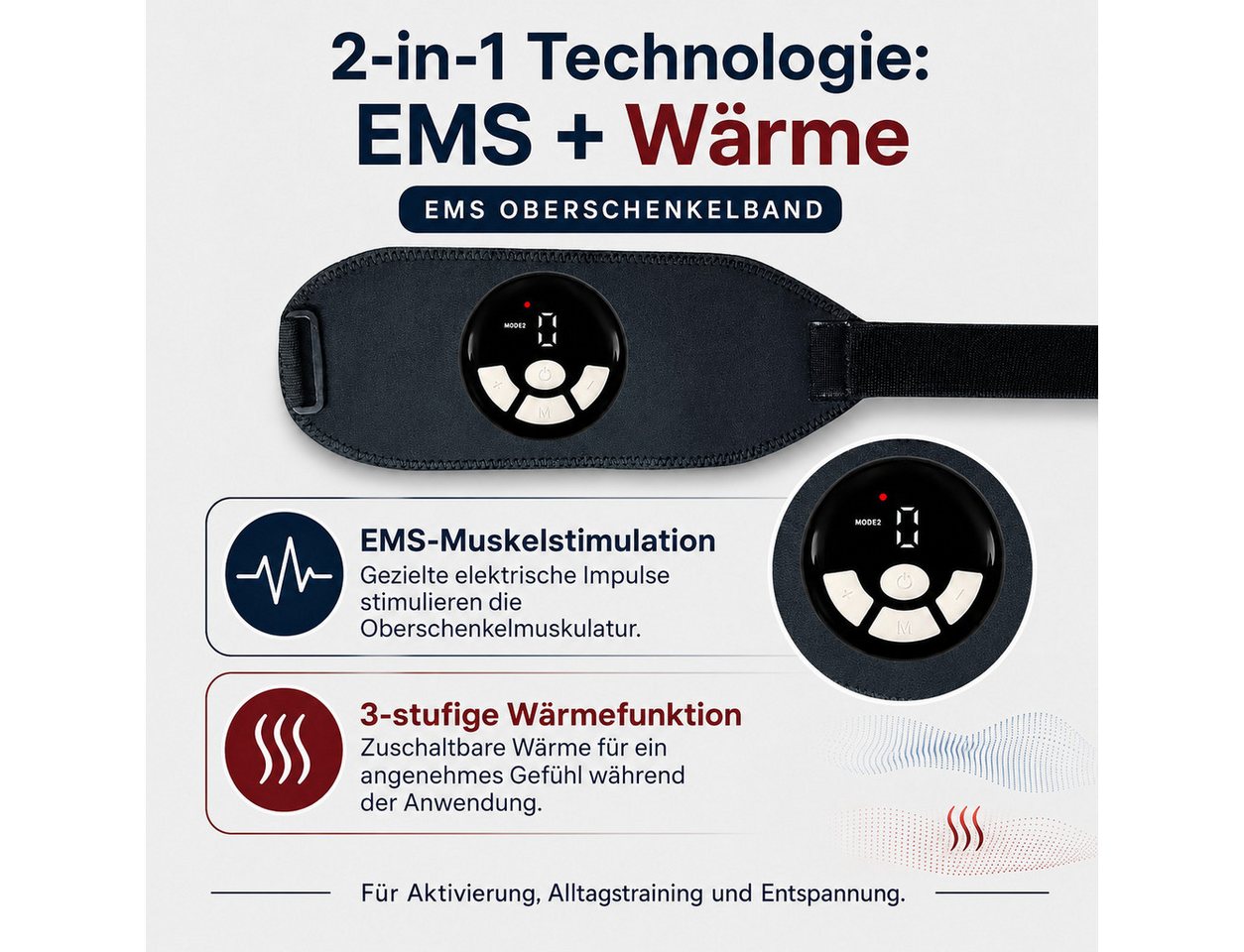 Lisabonde EMS-Gerät EMS Beintrainer 2er-Set mit Wärmefunktion, Muskelstimulation für Beine, EMS mit 3-Stufen Wärmefunktion, Nutzung ohne Gel-Pads möglich