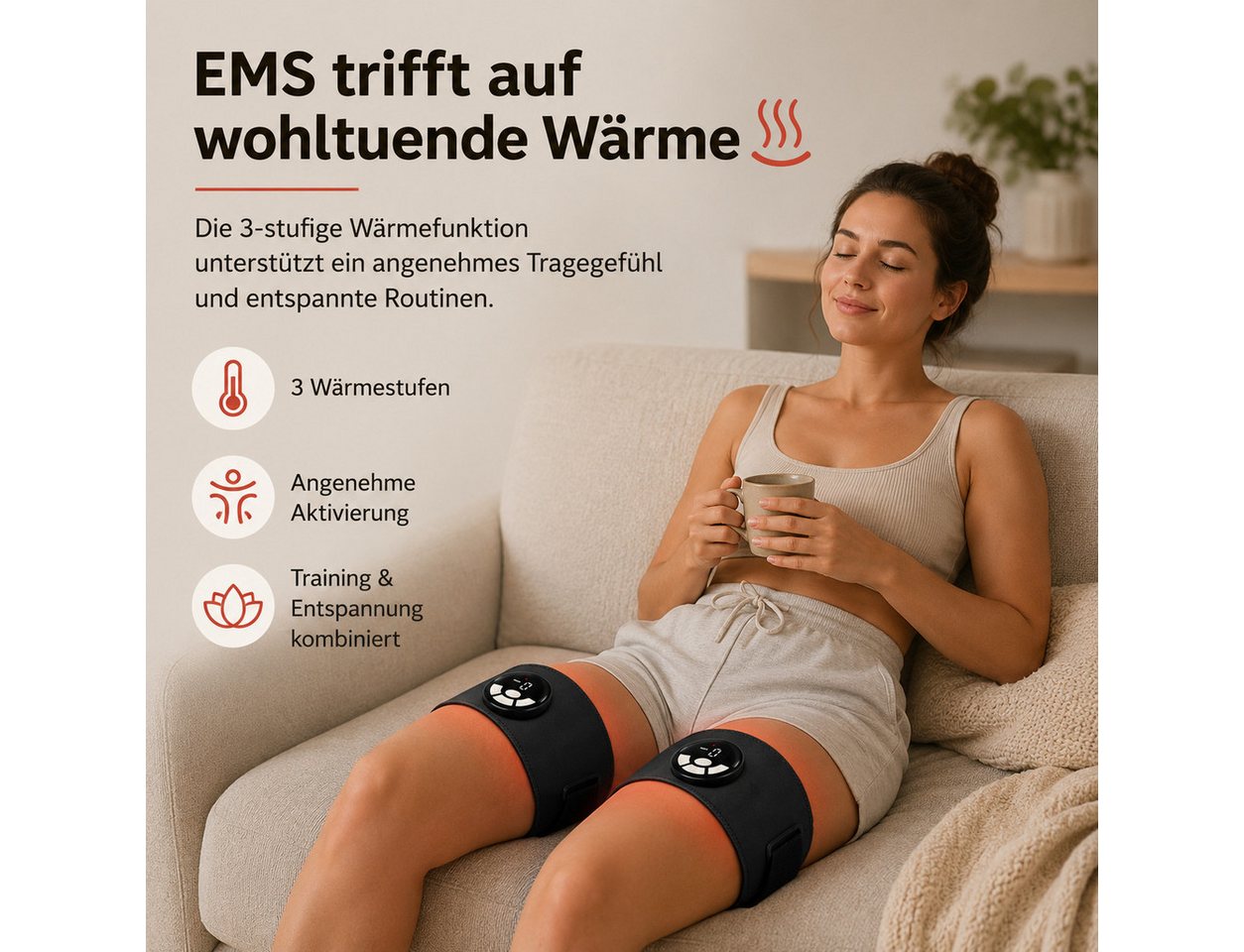 Lisabonde EMS-Gerät EMS Beintrainer 2er-Set mit Wärmefunktion, Muskelstimulation für Beine, EMS mit 3-Stufen Wärmefunktion, Nutzung ohne Gel-Pads möglich Bild 5