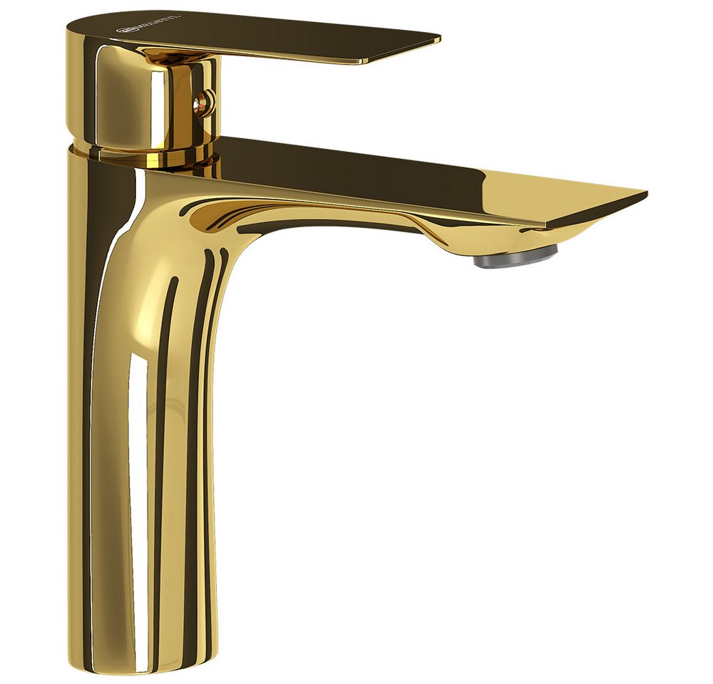 Lomadox Waschtischarmatur FAUCET-140 Messing Waschbeckenarmatur 16,5 cm hoch in Goldfarben, glänzend