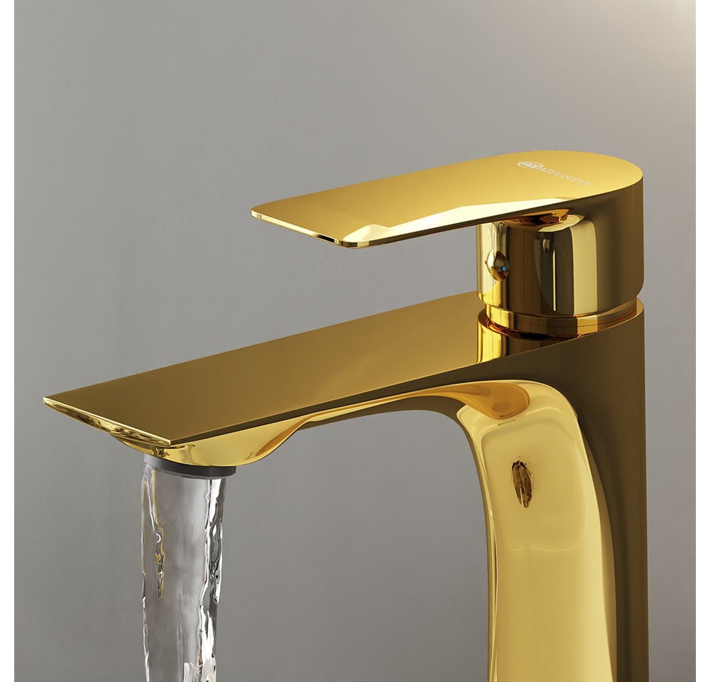 Lomadox Waschtischarmatur FAUCET-140 Messing Waschbeckenarmatur 16,5 cm hoch in Goldfarben, glänzend Bild 3