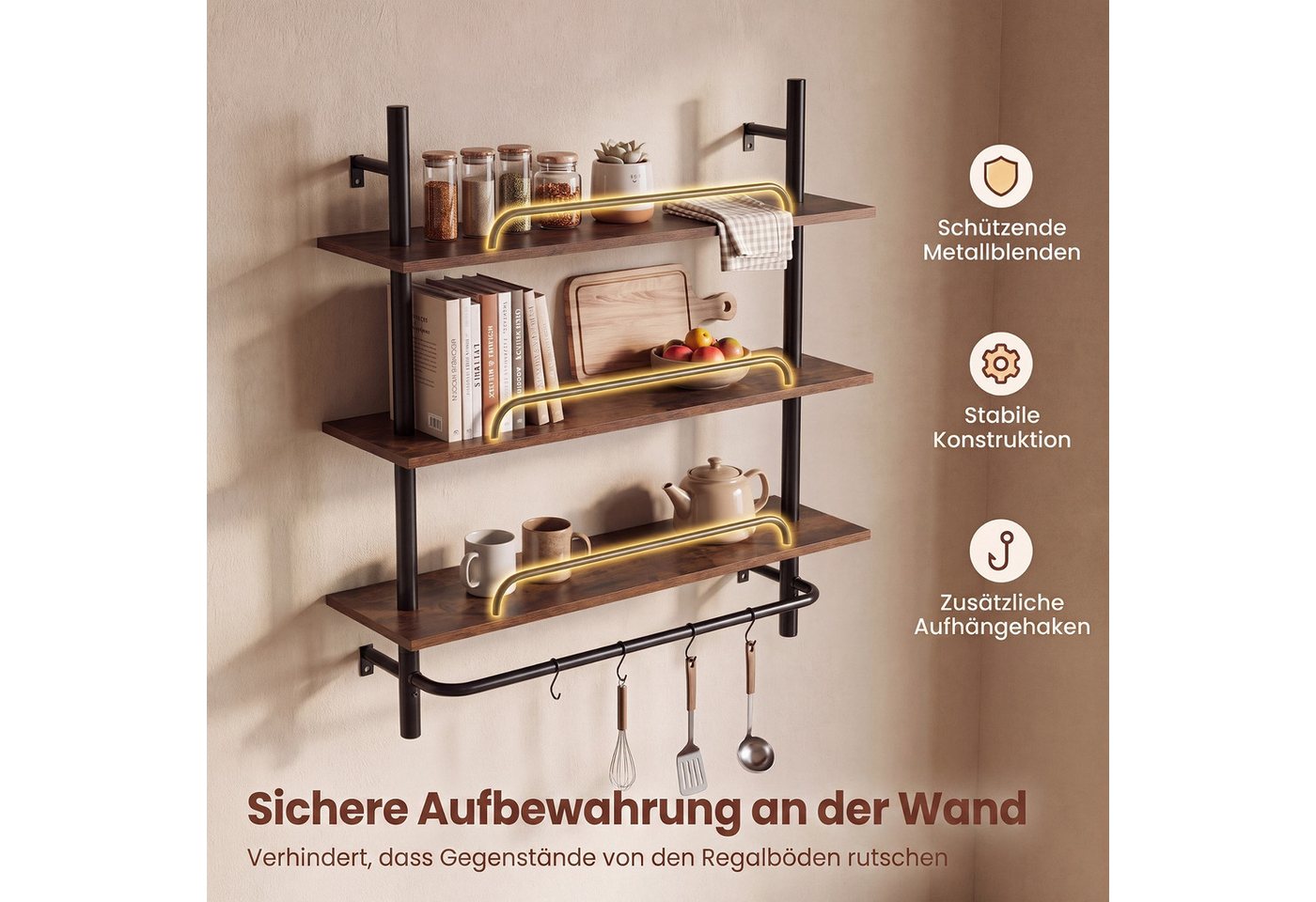 KOMFOTTEU Wandregal, mit 4 S-förmigen Haken & Fallschutz Bild 5