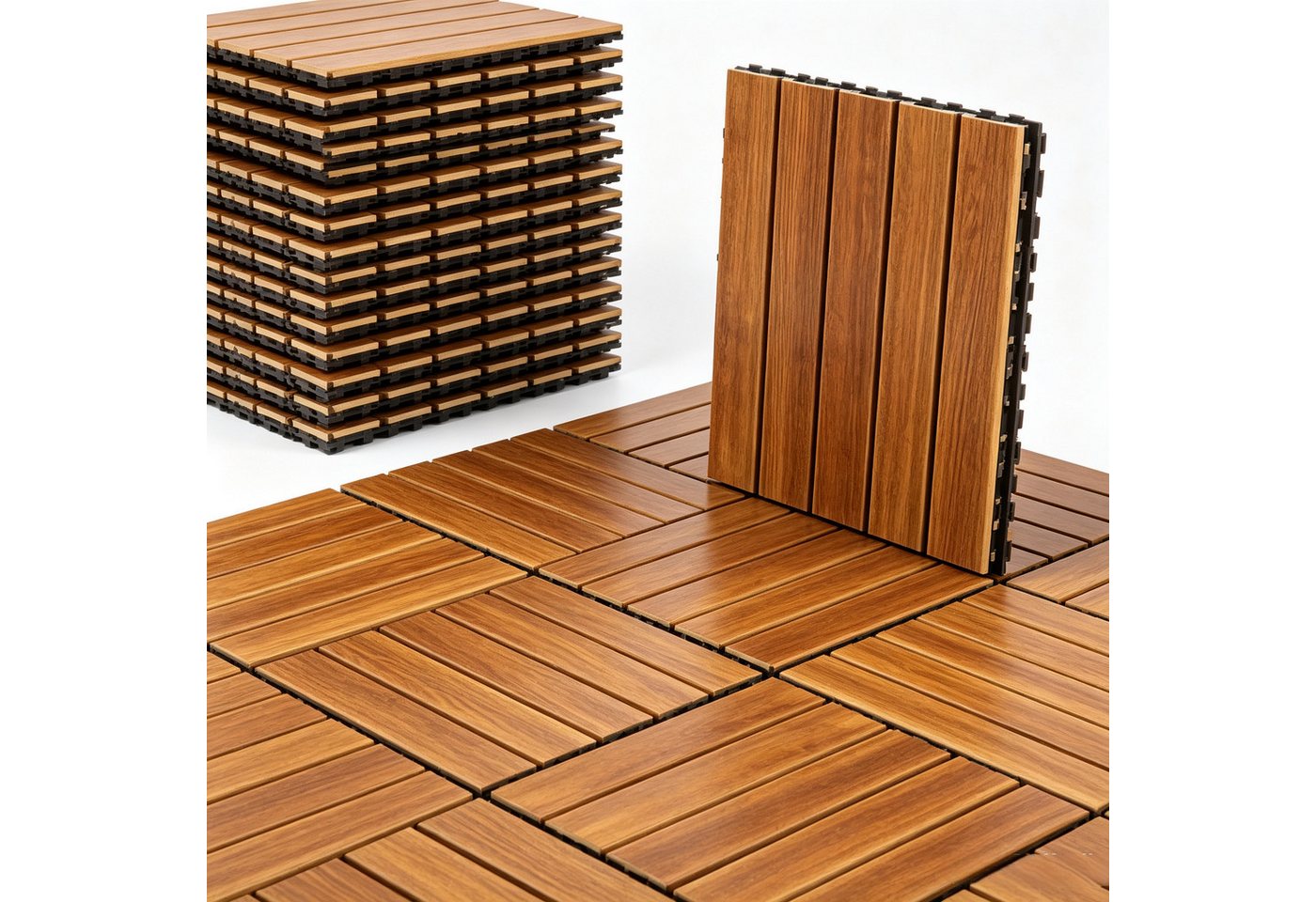 LALAHO Terrassendielen 11er Set Terrassendielen, 1,00 m², BxL: je 30,00x30,00 cm, 2,30 mm Stärke, (11-St), Kiefernholz, Balkon Boden rutschfest Klickfliesen, 30x30x2.3 cm Bild 4