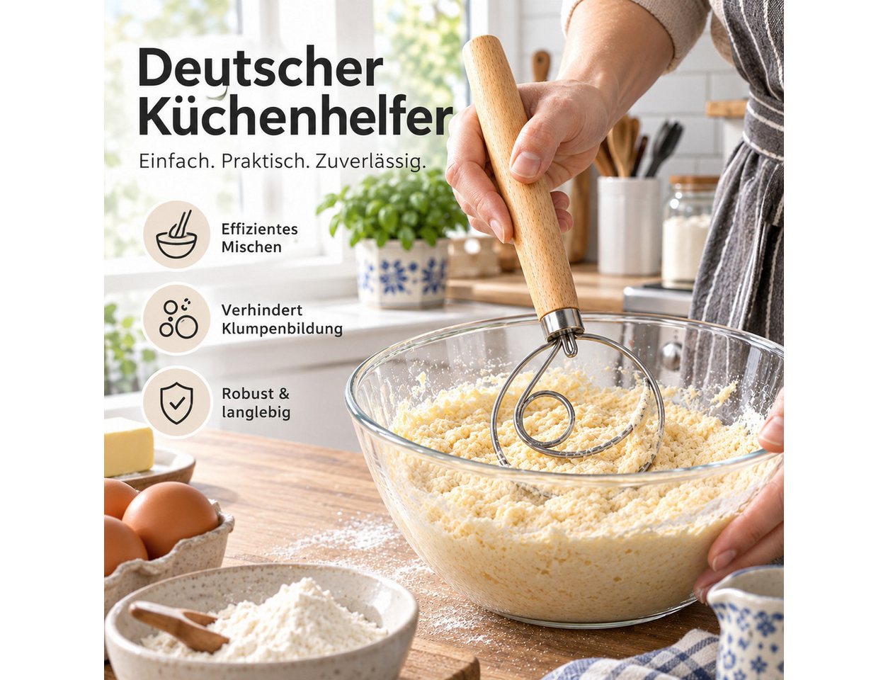 GLIESE POWER Back-Set 3-teilig – Dänischer Schneebesen, Teigschaber & Brotmesser, Naturholz-Griffe, Edelstahl, 3-teilig, leicht zu reinigen Bild 2